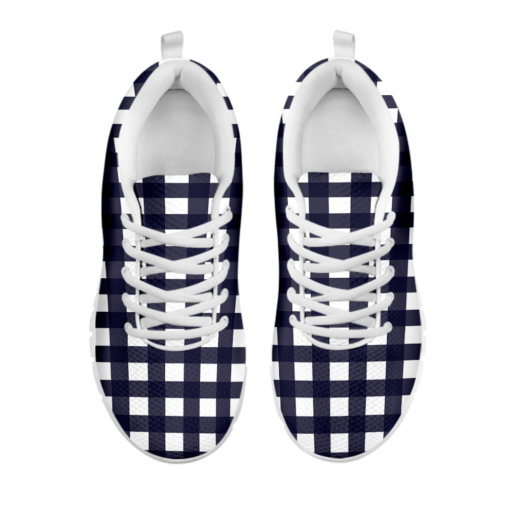 Navy And White Check Pattern Print White Sneakers
