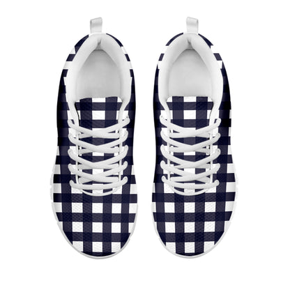 Navy And White Check Pattern Print White Sneakers