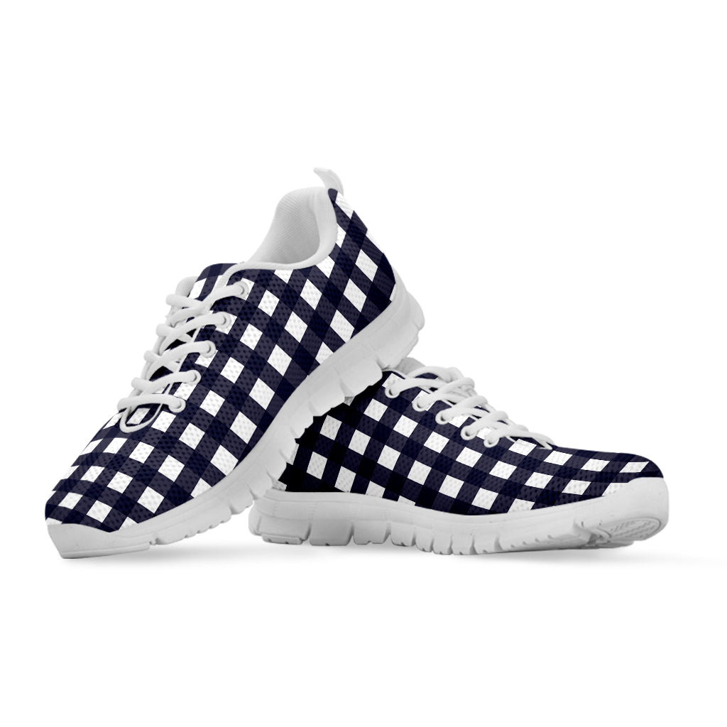 Navy And White Check Pattern Print White Sneakers