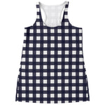 Navy And White Check Pattern Print Women's Racerback Tank Top