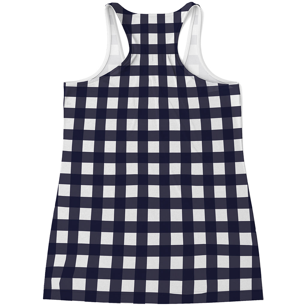 Navy And White Check Pattern Print Women's Racerback Tank Top
