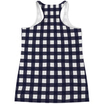 Navy And White Check Pattern Print Women's Racerback Tank Top