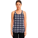 Navy And White Check Pattern Print Women's Racerback Tank Top