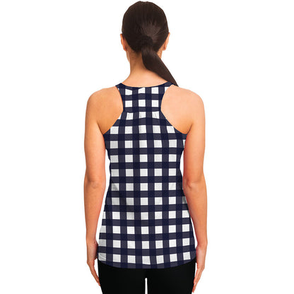 Navy And White Check Pattern Print Women's Racerback Tank Top