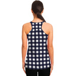 Navy And White Check Pattern Print Women's Racerback Tank Top