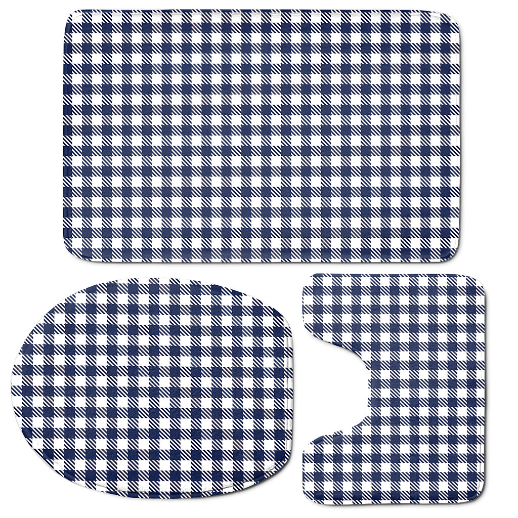 Navy And White Gingham Pattern Print 3 Piece Bath Mat Set