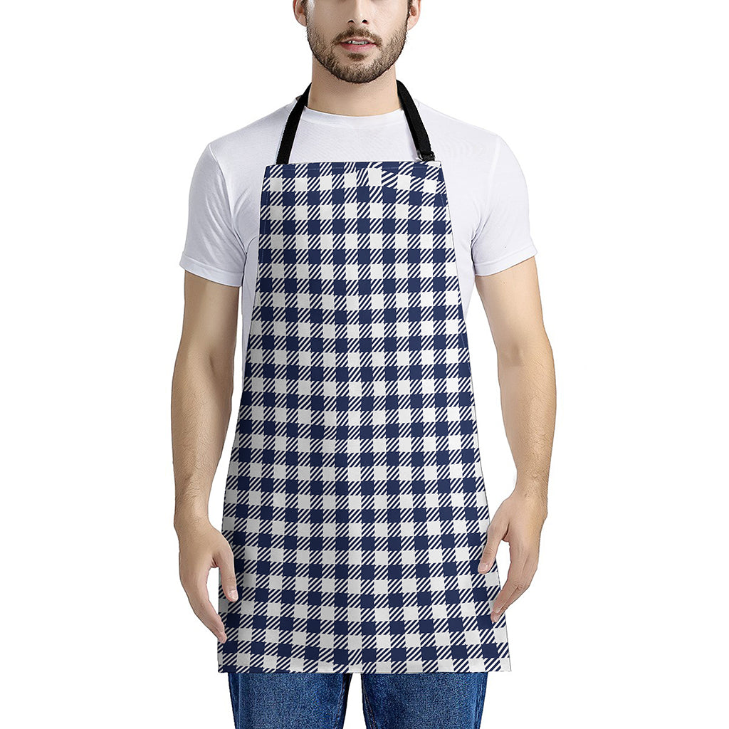 Navy And White Gingham Pattern Print Apron