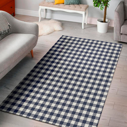Navy And White Gingham Pattern Print Area Rug