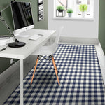 Navy And White Gingham Pattern Print Area Rug