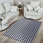 Navy And White Gingham Pattern Print Area Rug