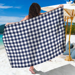 Navy And White Gingham Pattern Print Beach Sarong Wrap