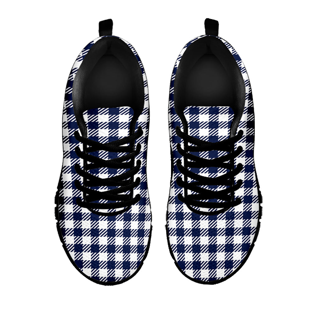 Navy And White Gingham Pattern Print Black Sneakers