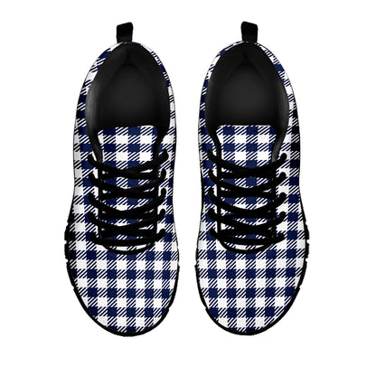Navy And White Gingham Pattern Print Black Sneakers