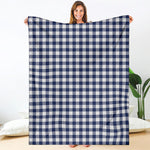Navy And White Gingham Pattern Print Blanket