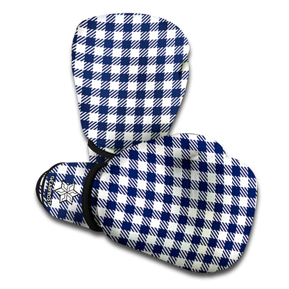 Navy And White Gingham Pattern Print Boxing Gloves