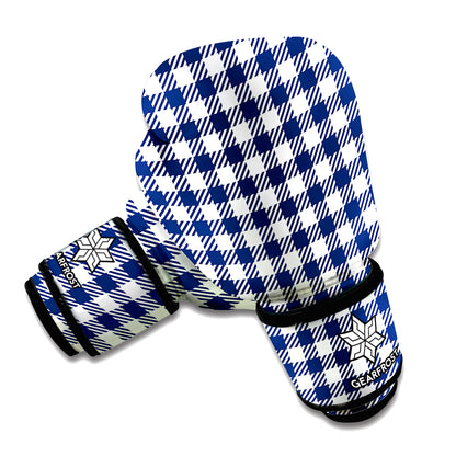 Navy And White Gingham Pattern Print Boxing Gloves