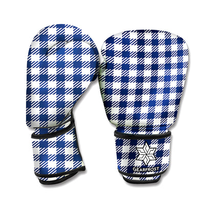 Navy And White Gingham Pattern Print Boxing Gloves