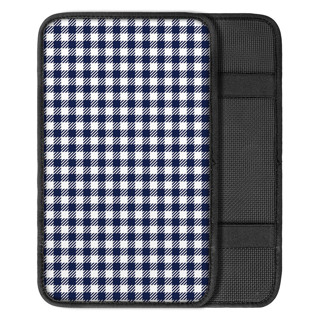 Navy And White Gingham Pattern Print Car Center Console Cover