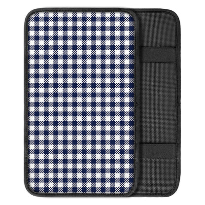 Navy And White Gingham Pattern Print Car Center Console Cover