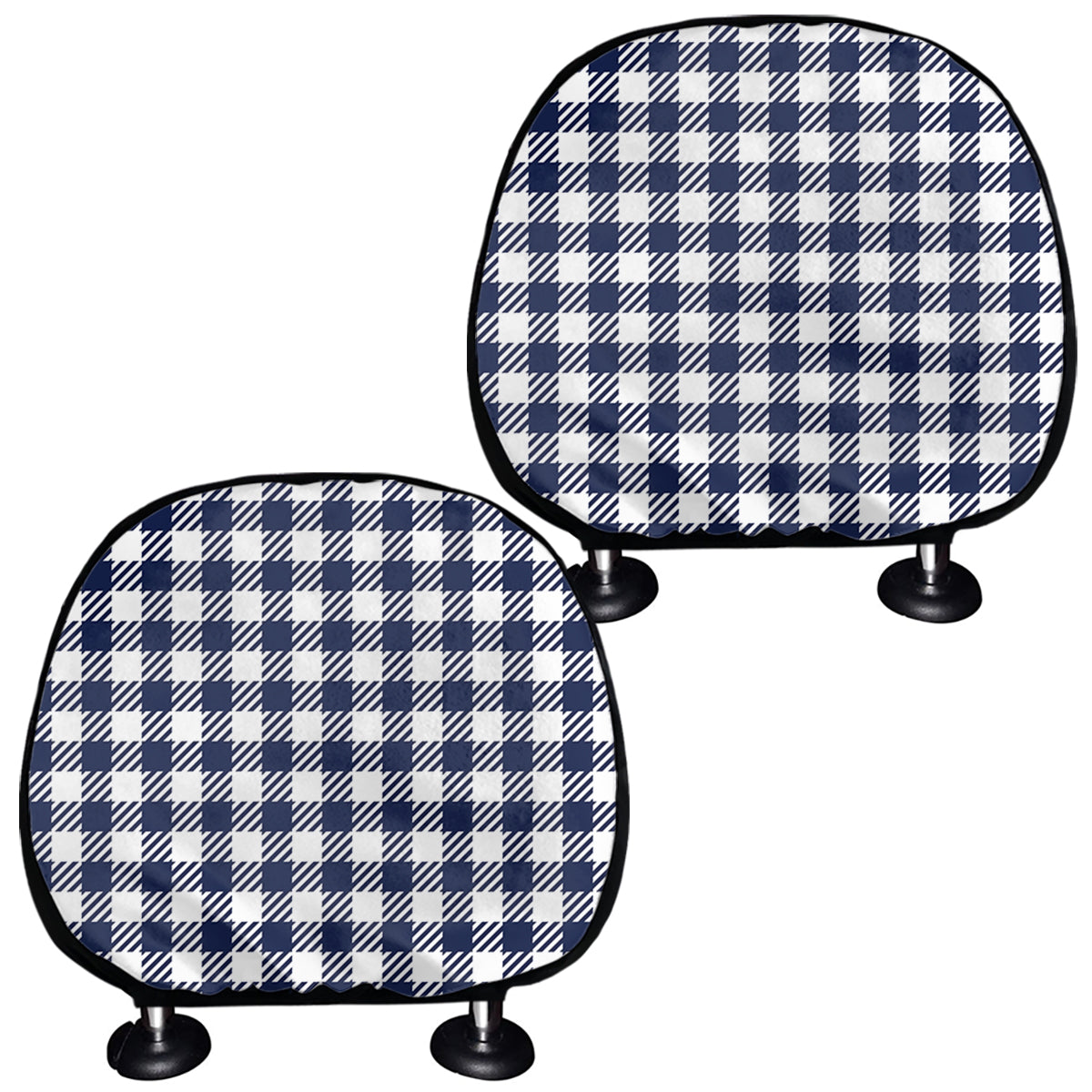 Navy And White Gingham Pattern Print Car Headrest Covers
