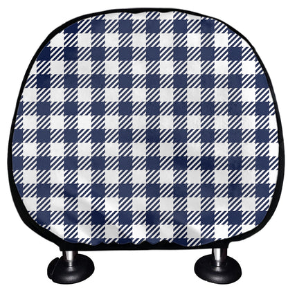 Navy And White Gingham Pattern Print Car Headrest Covers