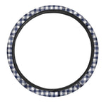 Navy And White Gingham Pattern Print Car Steering Wheel Cover