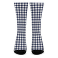 Navy And White Gingham Pattern Print Crew Socks