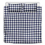 Navy And White Gingham Pattern Print Duvet Cover Bedding Set