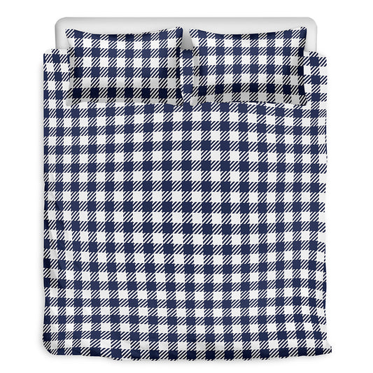 Navy And White Gingham Pattern Print Duvet Cover Bedding Set