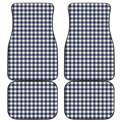 Navy And White Gingham Pattern Print Front and Back Car Floor Mats