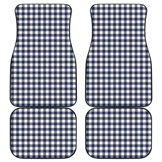 Navy And White Gingham Pattern Print Front and Back Car Floor Mats