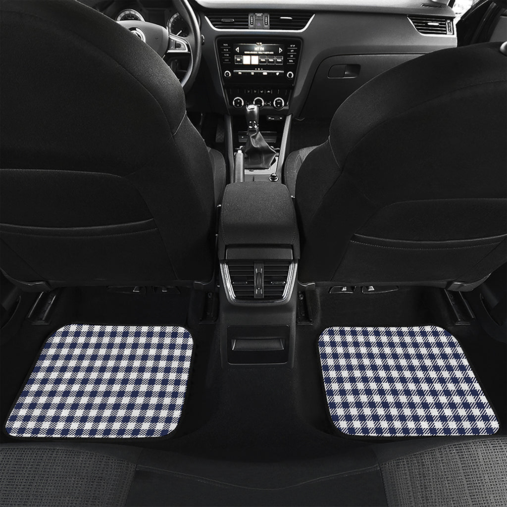 Navy And White Gingham Pattern Print Front and Back Car Floor Mats