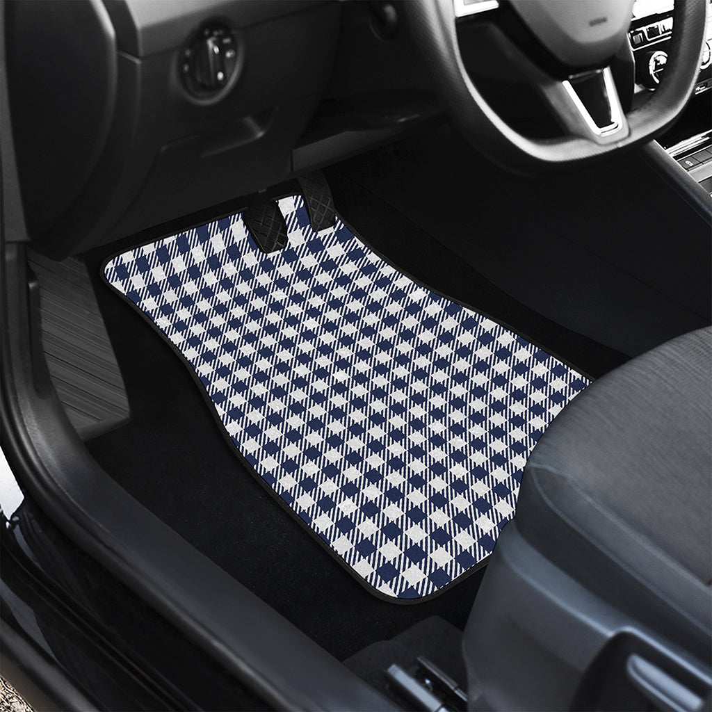 Navy And White Gingham Pattern Print Front and Back Car Floor Mats