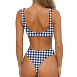 Navy And White Gingham Pattern Print Front Bow Tie Bikini