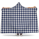 Navy And White Gingham Pattern Print Hooded Blanket