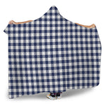 Navy And White Gingham Pattern Print Hooded Blanket