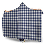 Navy And White Gingham Pattern Print Hooded Blanket
