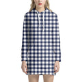 Navy And White Gingham Pattern Print Pullover Hoodie Dress