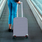 Navy And White Gingham Pattern Print Luggage Cover