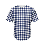 Navy And White Gingham Pattern Print Men's Baseball Jersey