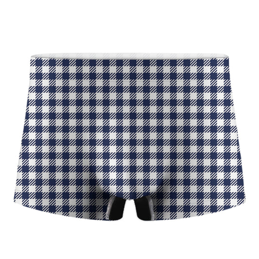 Navy And White Gingham Pattern Print Men's Boxer Briefs