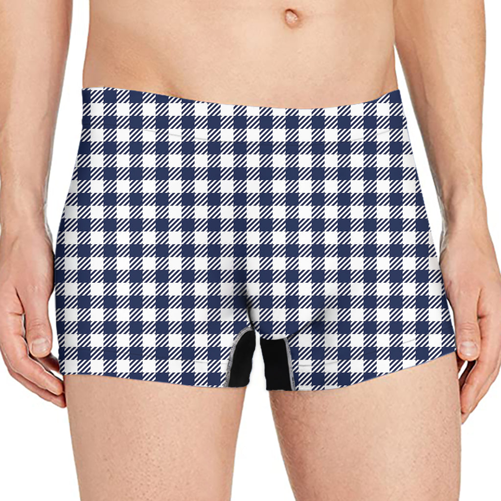 Navy And White Gingham Pattern Print Men's Boxer Briefs