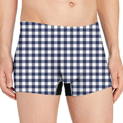 Navy And White Gingham Pattern Print Men's Boxer Briefs
