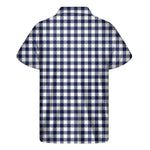 Navy And White Gingham Pattern Print Men's Short Sleeve Shirt