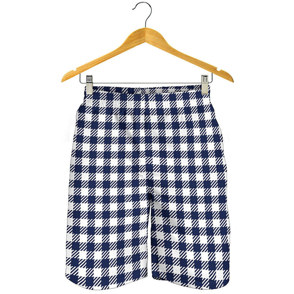 Navy And White Gingham Pattern Print Men's Shorts
