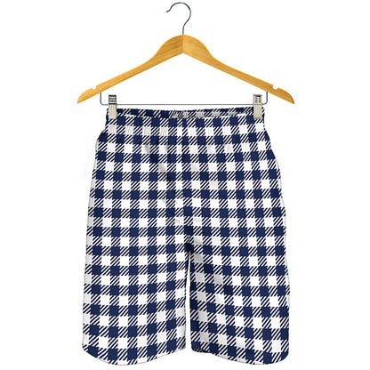 Navy And White Gingham Pattern Print Men's Shorts