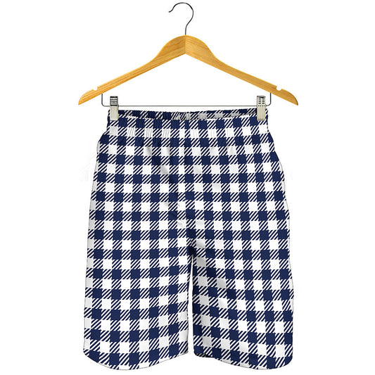 Navy And White Gingham Pattern Print Men's Shorts