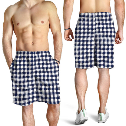 Navy And White Gingham Pattern Print Men's Shorts