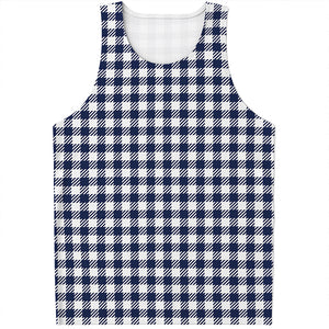 Navy And White Gingham Pattern Print Men's Tank Top