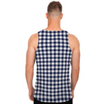 Navy And White Gingham Pattern Print Men's Tank Top